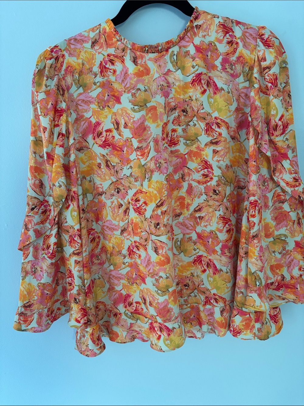 Floral Ruffle Sleeve Blouse - Pink & Yellow